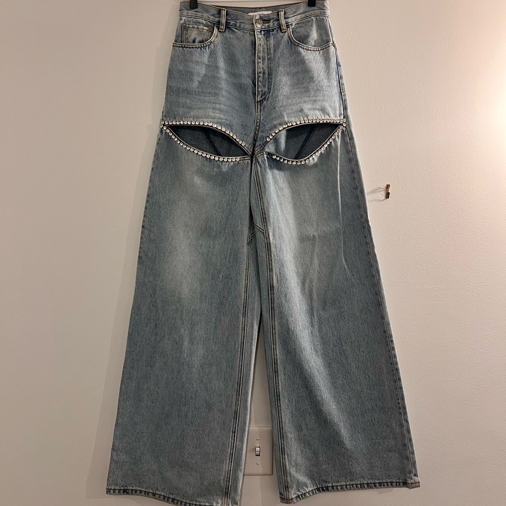 AREA Crystal Slit Wide Leg Jeans - Picture 3 of 6